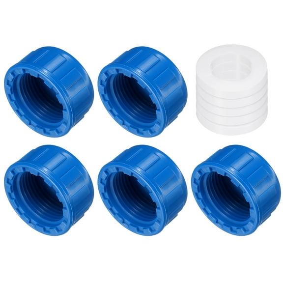 5Pack 3/4 Inch PT Female Thread Pipe Fitting Cap, Cleanout Water Drain End Caps, Pipe Plug Socket Fittings with Gasket for Water Heater Supply Lines, Plumbing, Blue