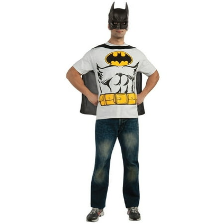 Adult's Mens DC Vintage Comic Book Batman Light Grey Costume T-shirt Mask