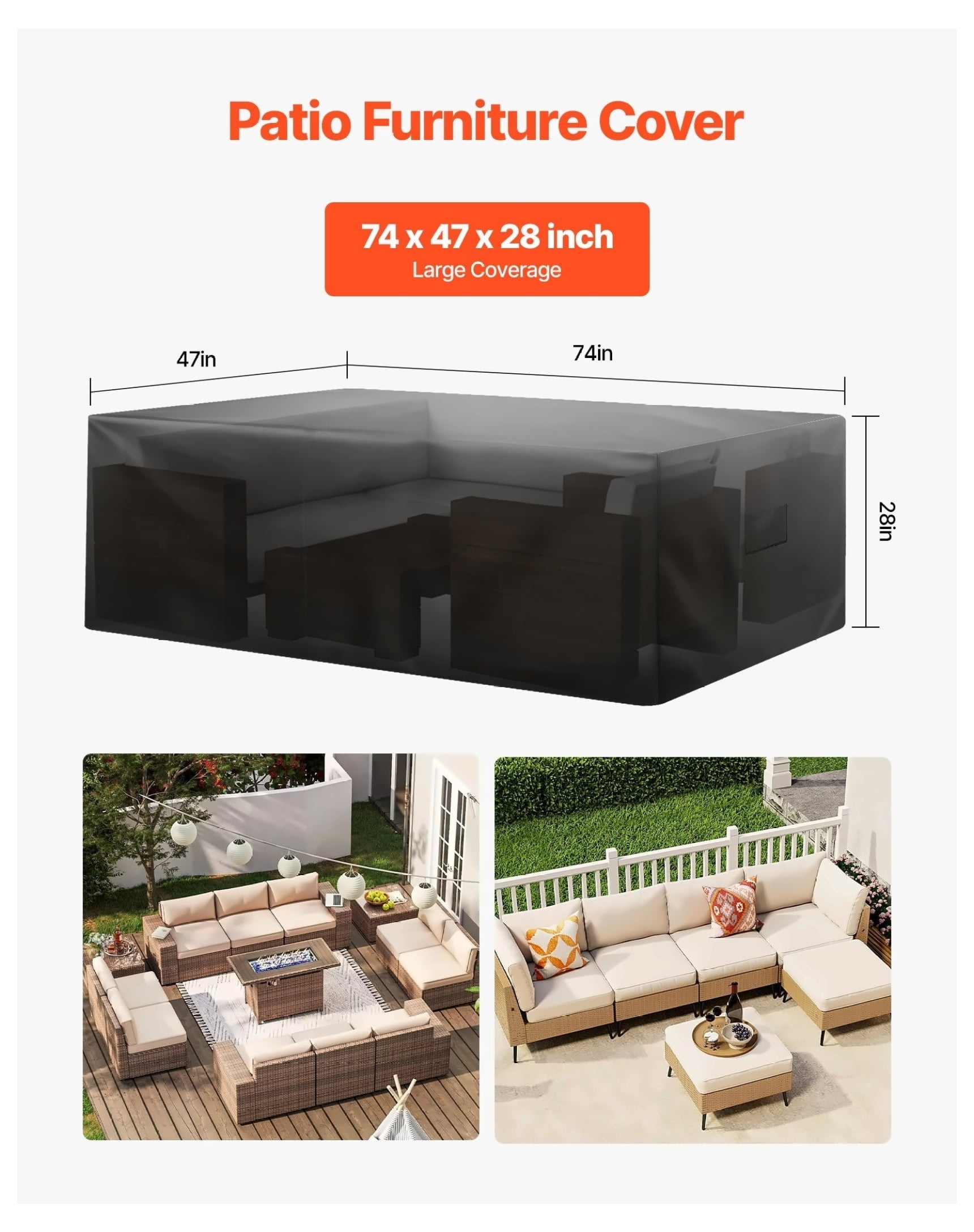 Patio Furniture Cover 74x47 Inch Waterproof Outdoor Table & Chair Cover