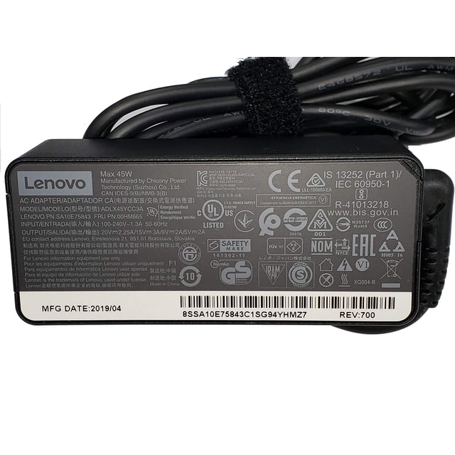 Cargador portátil Lenovo, adaptador de corriente alterna USB tipo C de 45 W