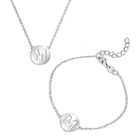 iJewelry2 Cut-out Polished Letter M Sterling Silver Initial Necklace and Bracelet Set