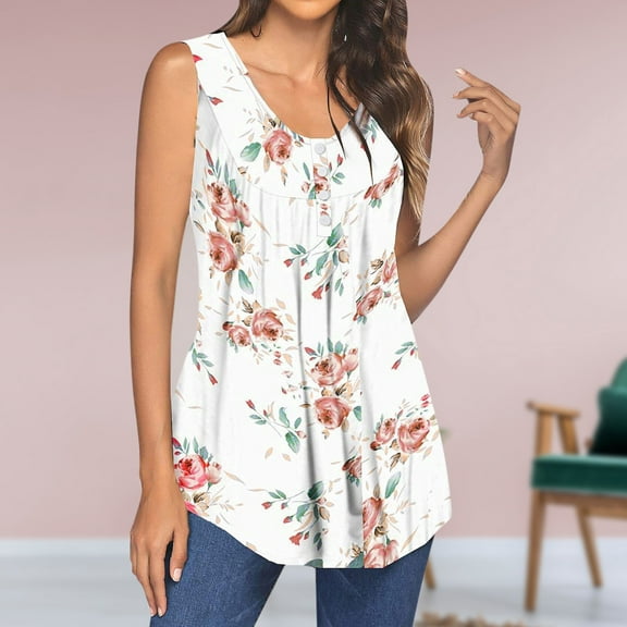 Brilliant Sleeveless Tops for Women Women's Fashion Button Solid Color Printing Tops (Pink,XXL)