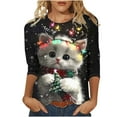 thumbnail image 2 of Fznquz Crew Neck Tops for Women Casual Fall Winter Loose Fit Shirt 3/4 Sleeve Cat Cute Graphic Tops,XXXXXL, 2 of 5