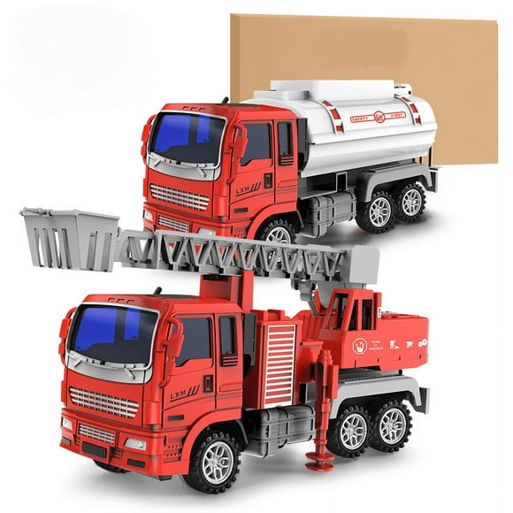 Children's Sprinkler Fire Truck Toys Large Simulation Sprinkler Model Boy Music Lifting Ladder Car Toys (Fire 2 Cars (E-commerce Box))
