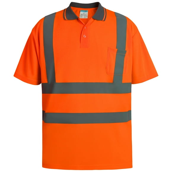 Shorfune High Visibility Safety Polo Shirts Short Sleeve Hi Vis Reflective Construction Work Shirts With Reflective Strips And Front Pocket Ansi/Isea Class 2 Compliant Orange L