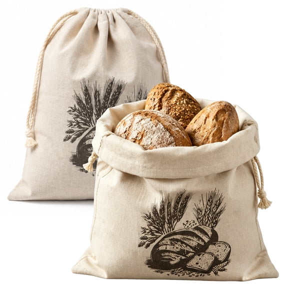 2 Pack Reusable Linen Bread Bags with Liner, Drawstring Closure Bread Storage Bags, 15.7 x 12 Inch for Homemade Sourdough