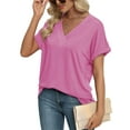 thumbnail image 4 of SHIBEVER Womens Tops Summer Short Sleeve Shirts for Women Casual V Neck Tops for Women Pink Loose Fit Soft T Shirts for Women L, 4 of 7