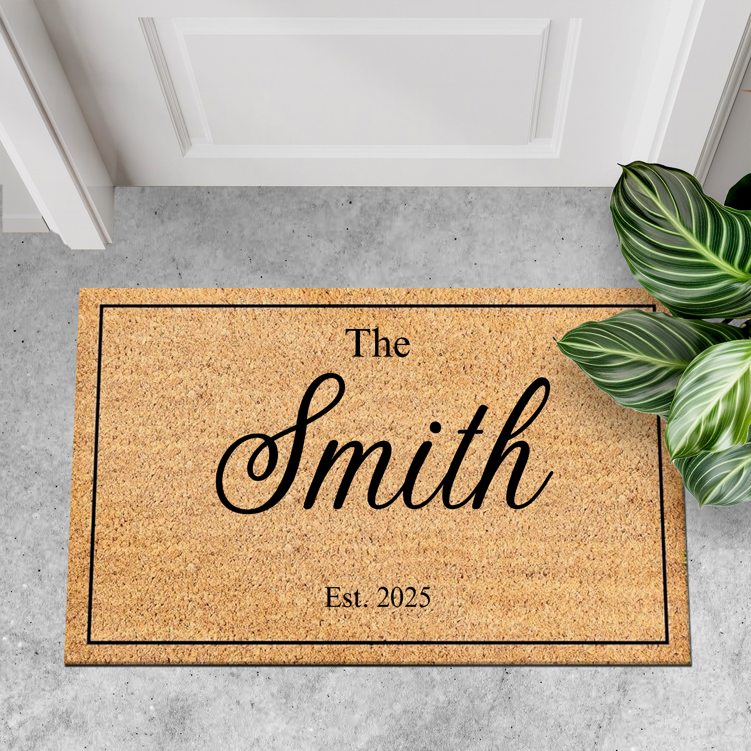 Rustic Personalized Family Name Doormat Est. 2025 – Custom Farmhouse Welcome Mat, 30x18in, Outdoor Indoor Non-Slip Front Porch Rug