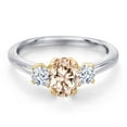 thumbnail image 3 of Gem Stone King 925 Silver and 10K Yellow Gold Peach Morganite and White Zirconia Engagement Ring for Women | 1.30 Cttw | Oval 7X5MM | Gemstone October Birthstone | Size 6, 3 of 6