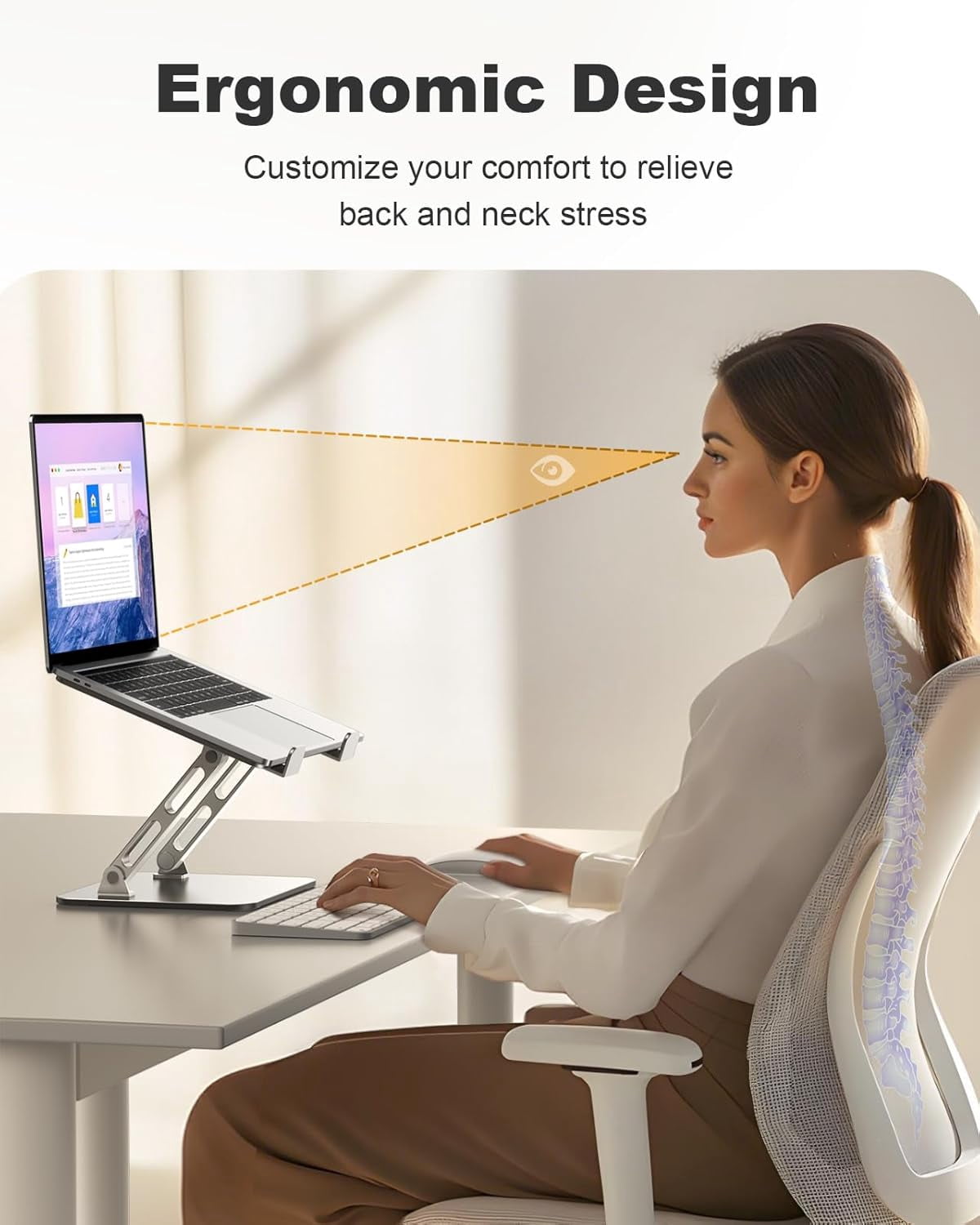 Ergonomic Laptop Stand, Dual-Bar Support & Height Adjustable Laptop Riser Holder for Desk, Ventilated & Portable Computer Notebook Stand Mount, Compatible with MacBook Air Pro/Dell/HP (10"-16")