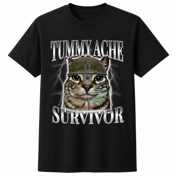 Tummy Ache Survivor Cat Graphic T-Shirt, Funny Unisex Classic Tee