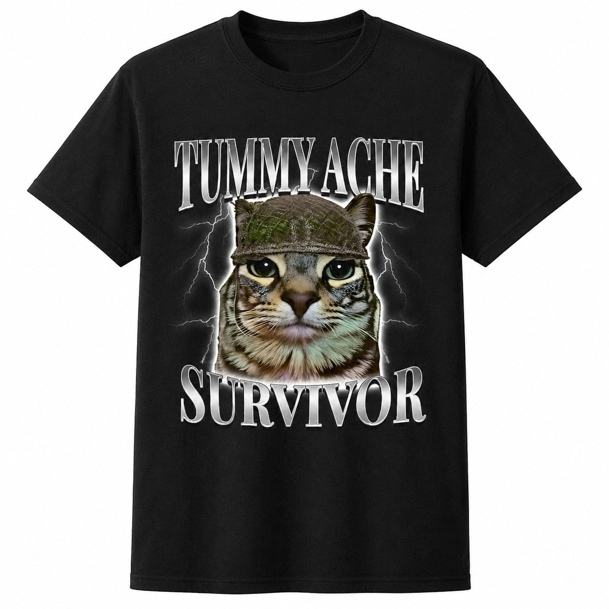 Tummy Ache Survivor Cat Graphic T-Shirt, Funny Unisex Classic Tee