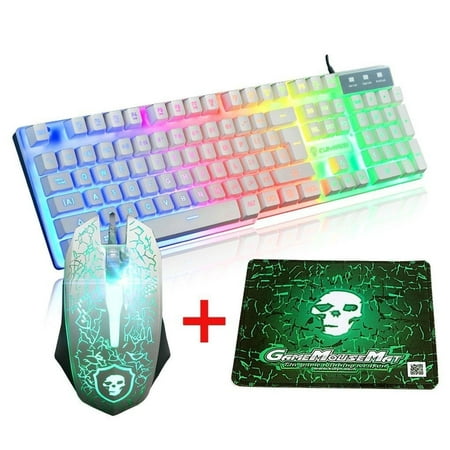Gaming Keyboard and Mouse Combo Set With Mouse Pad Rainbow Color Backlit USB Keyboard RGB LED Keyboard For PC Gamer