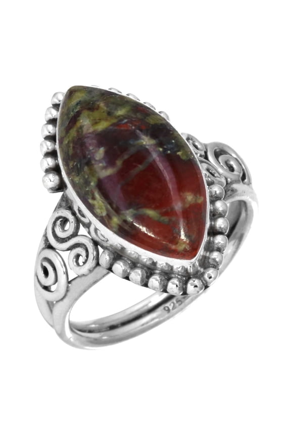 925 Sterling Silver Women Jewelry Natural Dragon Blood Jasper Ring