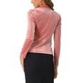 thumbnail image 3 of Blazer de terciopelo rosa para mujer con solapa de muesca y mangas largas, botón, L, 3 of 6