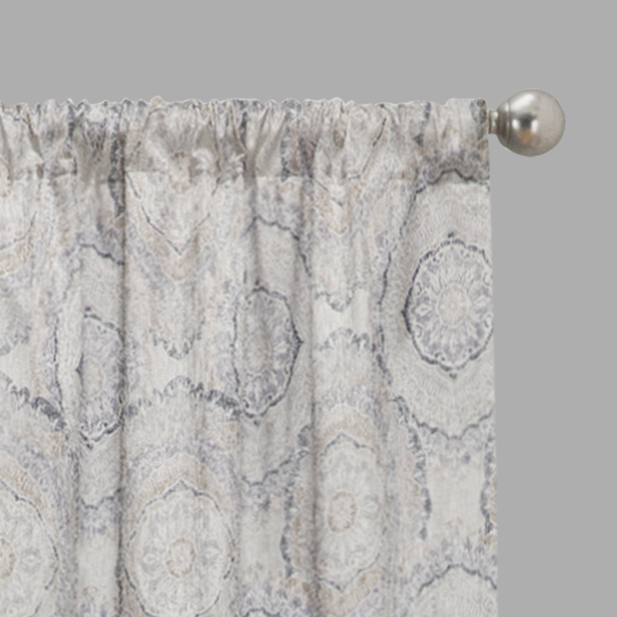 Eclipse Draft Stopper Room Darkening Fleece Lined Rod Pocket, Single Curtain Panel, Charcoal Medallion, 42" W x 63" L
