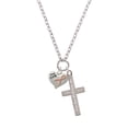 thumbnail image 2 of Delight Jewelry Silvertone Small Heart with Pink Ribbon ''The Cure'' Everlasting Love Engraved Cross Zoey Necklace, 28", 2 of 4