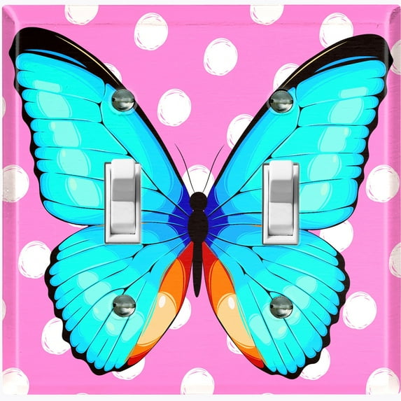 Metal Light Switch Plate Cover Unique Teal Butterfly Pink Polka Dots BUT032