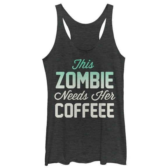 Women's CHIN UP Halloween Zombie Needs Coffee  Racerback Tank Top Black Heather X Small