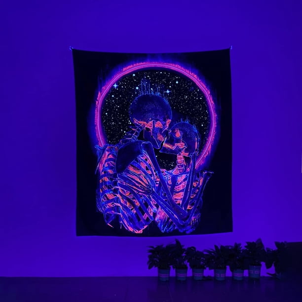 Tapiz de calavera de Halloween-Colgante de pared UV-Psicodélico-Fluorescencia-Tapiz de calavera para dormitorio Sala de estar Dormitorio Decoración de pared (130 * 150 CM) LingWen 9024719131238