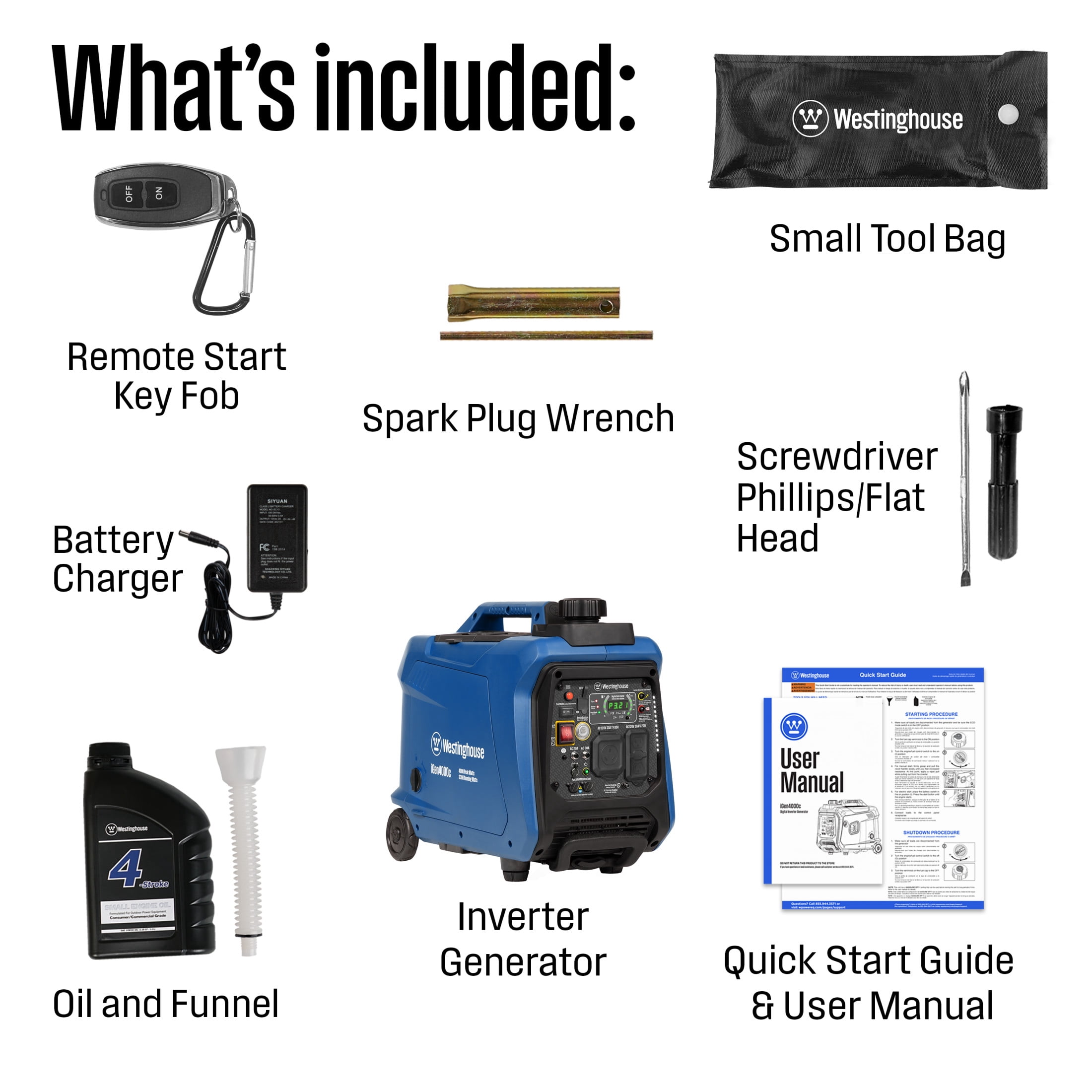 Westinghouse 4000 Peak Watt Gas Portable Inverter Generator with Remote Start & CO Sensor