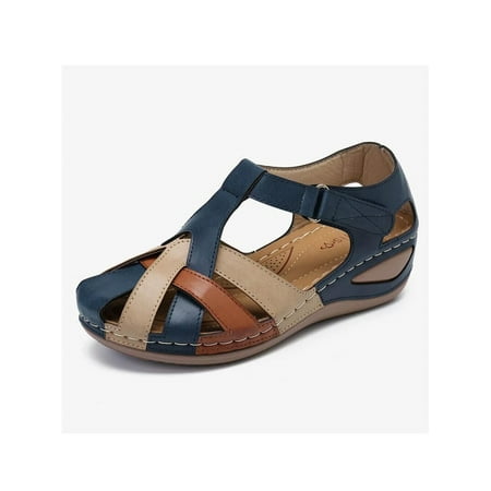 

UKAP Women s Comfort Cutout Hook and Loop Summer Athletic Wedge Sandals Hook & Loop Fasteners Walking Loafers Shoes Soft Bottom Sandals