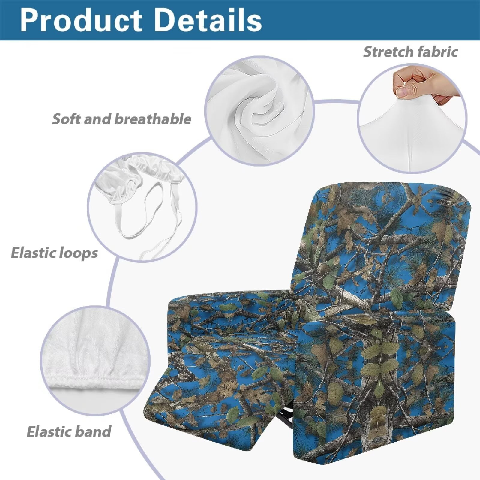 Yuyamidu Camo Lazy Boy Recliner Covers 4 Piece Hunting Recliner Sofa Slipcovers with Pocket Washable Soft Lazyboy Cover for Recliners Chair Home Decor Gift for Holiday