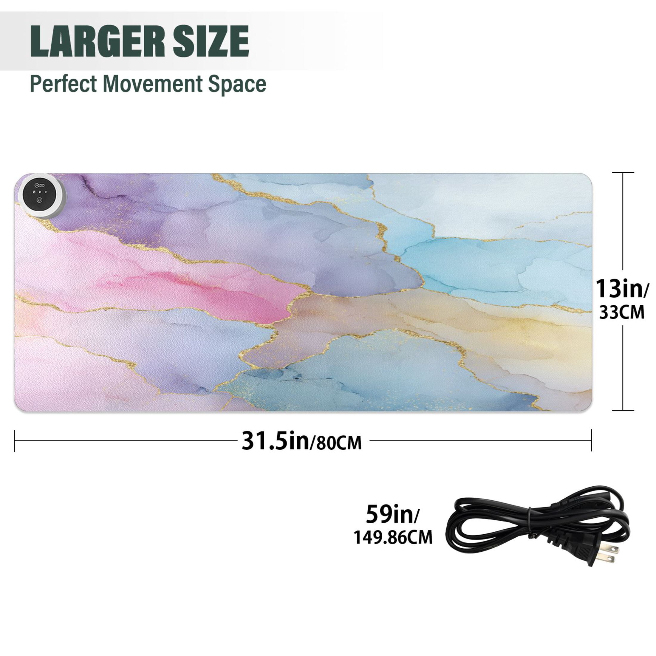 Large Heated Desk Mat Mouse Pad 31.5"x13"PU Leather Graphene Heating Desk Warmer with 3 Temperature Settings 110V US Plug Non-Slip Warm Pad for Home, Office, and Gaming Unicorn Fantasy Fluid Art