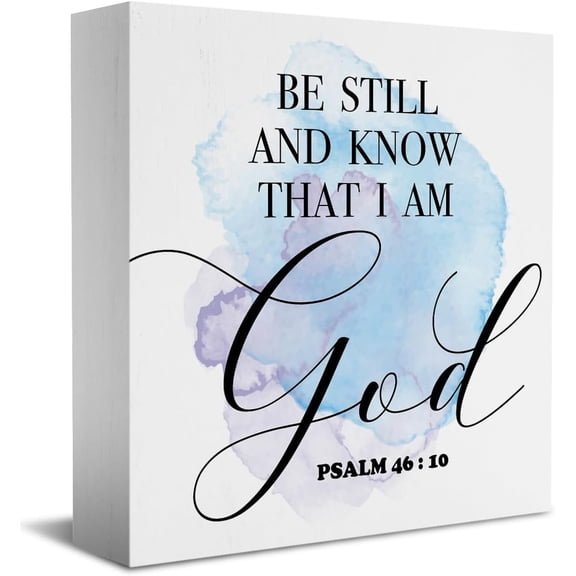 Zomyto 7"x7" Wooden Box Sign Christian Inspirational Decor Bible Verses Religious Nursery Decor Be Still And Know That I Am God