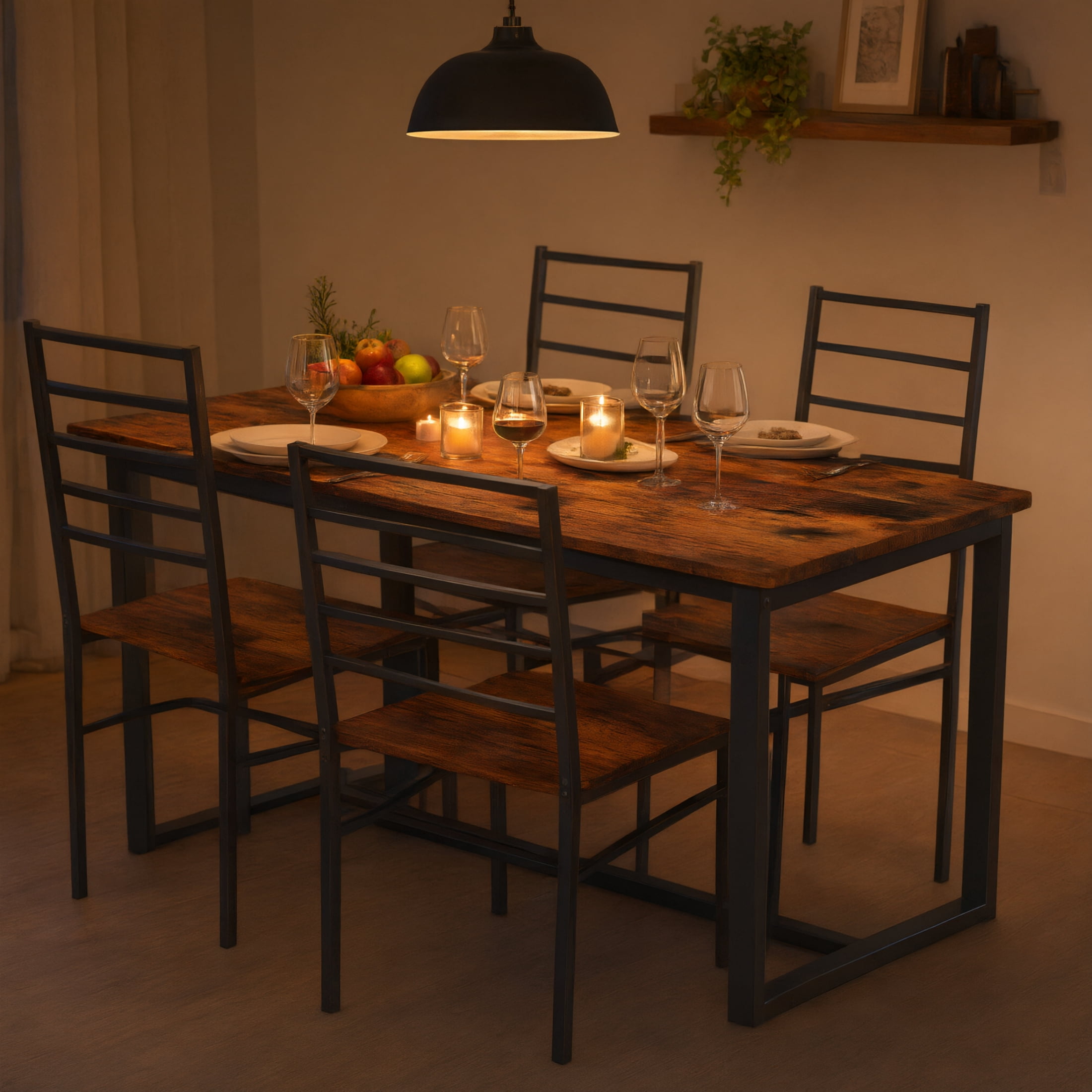 Vinform 5-Piece Dining Table Set, Wood Dining Table with 4 Chairs for Small Home and Kitchen