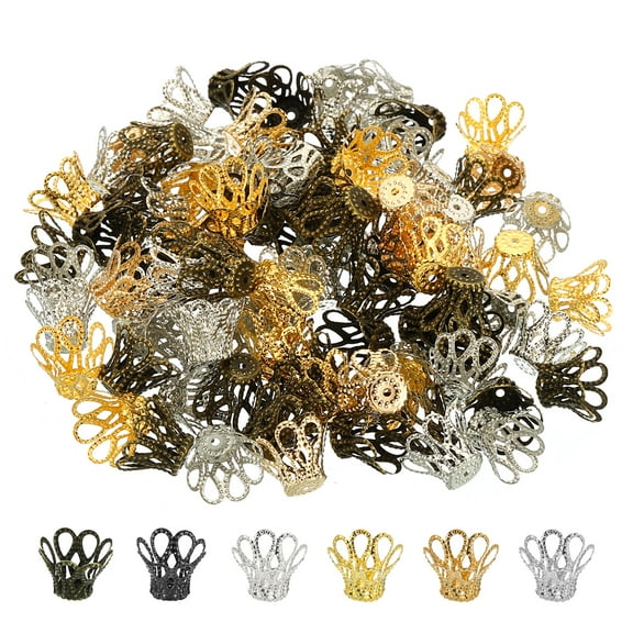 Uxcell Flower Bead Caps, 100Pcs 15x12mm Hollow Metal Spacer Bead End Caps Multicolored