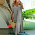 thumbnail image 2 of WTOBBY Women's Summer Fashion V-Neck Solid Color Plus Size Loose Long Large Swing Short Sleeve Dress, Flowy and Comfortable for Casual Wear,Light Gray M, 2 of 5