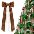 thumbnail image 2 of Christmas Velvet Bow Ornaments, 10.23X5.11X0.98" Hanging Xmas Tree Decoration with Pearl Chain, Pearl Tassel Ribbon Pendant, Holiday Wreath Decor, Farmhouse Home Accents, Winter Decor for Mantel, 2 of 7