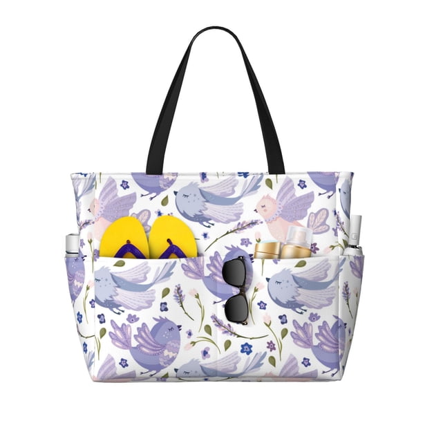 Disketp Lavender Flowers Bolsa de Playa de Gran Capacidad, Bolso Impermeable y a Prueba de Arena para Mujer, Ideal para Playa, Piscina y Natación