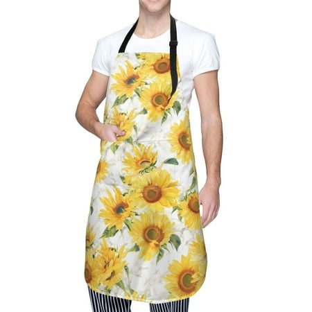 

Cauagu Artistic Marble Pattern Sunflower Aprons with Pockets Waterproof Apron for Women Kitchen Cooking Apron Adjustable Bib Aprons Chef Apron for Cooking Drawing Crafting
