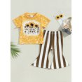 thumbnail image 2 of Bagilaanoe 2pcs Toddler Baby Girl Long Pants Set Sunflower Letter Print Short Sleeve T-shirt Tops + Stripe Flare Trousers 6M 12M 18M 24M 3T 4T Kids Casual Outfits, 2 of 9