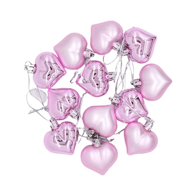 Farfi - Bolas colgantes de plástico decorativas para árbol de Navidad (12 unidades/caja, forma de corazón, rosa)