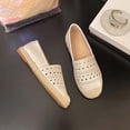 thumbnail image 5 of Womens Perforated Espadrille Flats Breathable PU Faux Leather Slip On Casual Shoes Jute Sole Comfortable Summer Flat White,Size 6, 5 of 9