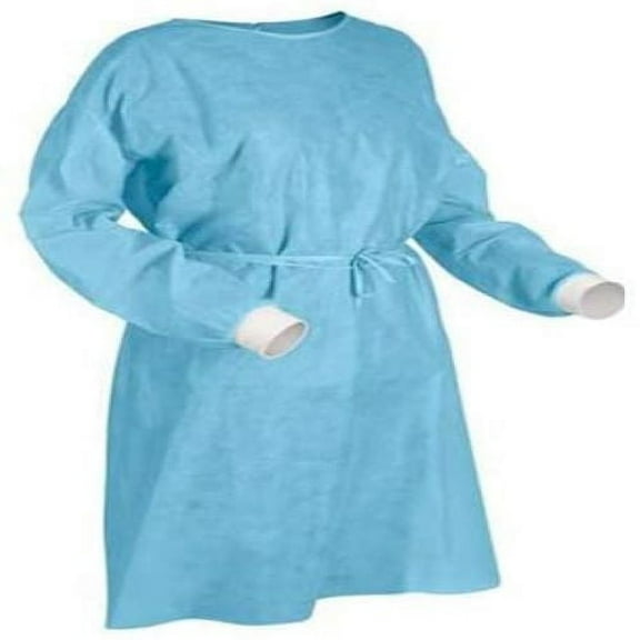 Isolation Gown Blue Medium Fluid-Resistant Non-Woven 30g 10/Pk