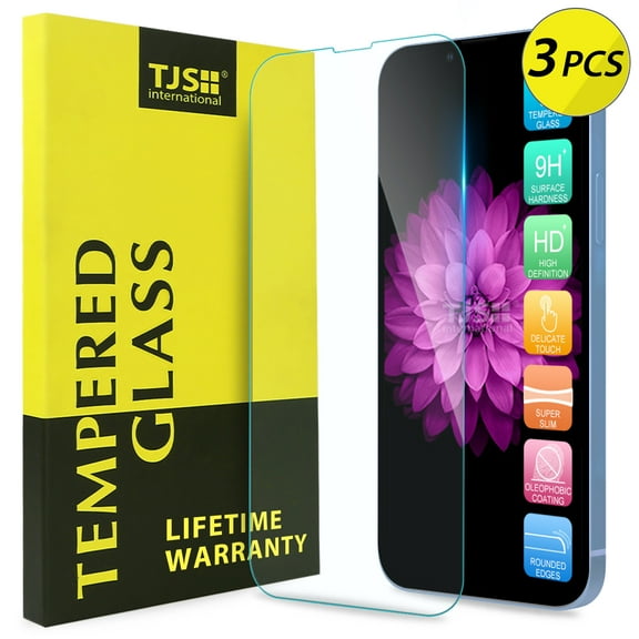 3-Pack TJS for Apple iPhone 13 Pro/iPhone 13 [Screen Coverage][Tempered Glass] Case Friendly Screen Protector Anti-Fingerprint, Bubble Free, Anti-Scratch, Shatterproof (Clear)