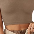 thumbnail image 3 of Camiseta Sin Mangas Corta Cuello Cuadrado Color Puro Cómodo Moda Transpirable Casual para Fiesta Compras Marrón L, 3 of 6