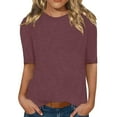 thumbnail image 2 of WTXUE Cotton Tops Basic Tees Casual 3/4 Sleeve T-Shirts Round Neck Tunic Tops Basic Tees Loose Fit Blouses Solid Color Pullover Loose Blouses Fitted T Shirts Work Shirts Wine Xl, 2 of 5