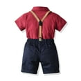 thumbnail image 2 of Toddler Baby Boy Clothes Suit Gentleman Wedding Party Outfits, Kids Formal Short Sleeve Striped Shirt+Bow Tie+Suspender Shorts, 9M-9T, 2 of 2