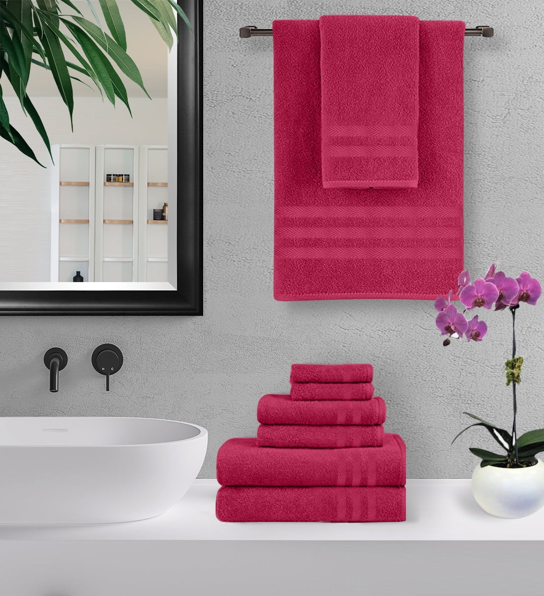 100% Cotton 650 GSM 6-Piece Bath Towel Sets - Highly Absorbent & Extra Soft Quality Towels For Bathroom & Kitchen, Every Day Use - Burgundy