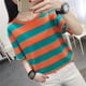 thumbnail image 3 of Gibobby Camisetas de verano para mujer Tops camiseta manga túnica cuello mujeres niñas blusa corta redonda blusa mujer a rayas estampada(Verde,G), 3 of 5