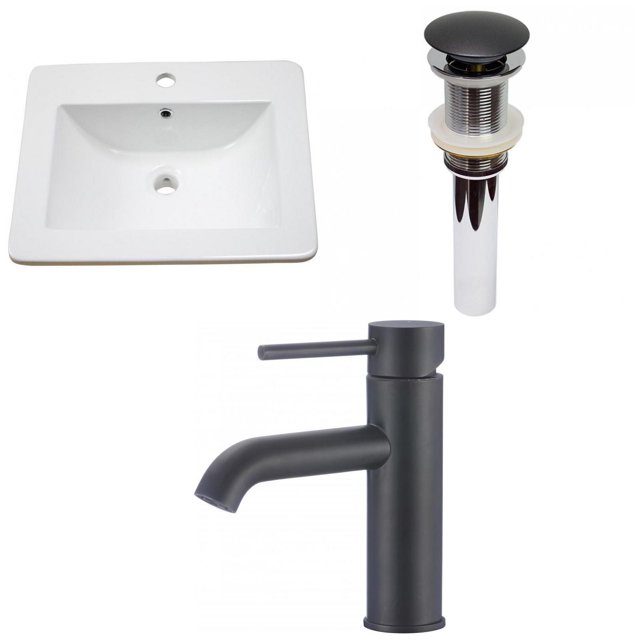American Imaginations 21-in. W 1 Hole Ceramic Top Set In White Color - Drain Incl. AI-32861