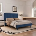 thumbnail image 2 of Einfach Queen Size Platform Bed Frame with Upholstered Velvet Vertical Headboard, Blue, 2 of 6