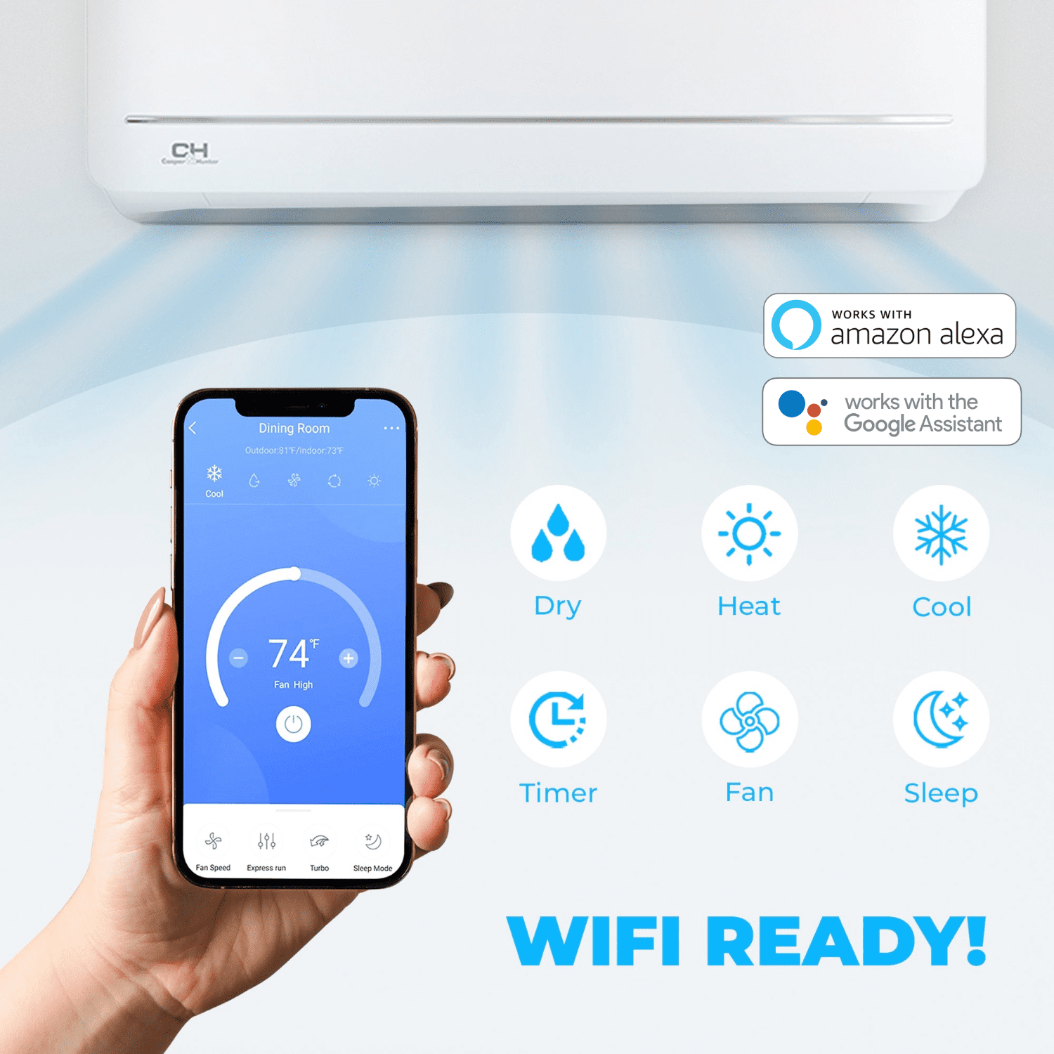 Cooper & Hunter 6000 BTU 115V Wall Mounted Mini Split Heat Pump Air Conditioner With 16ft Kit Cover 250 Sq Ft WiFi