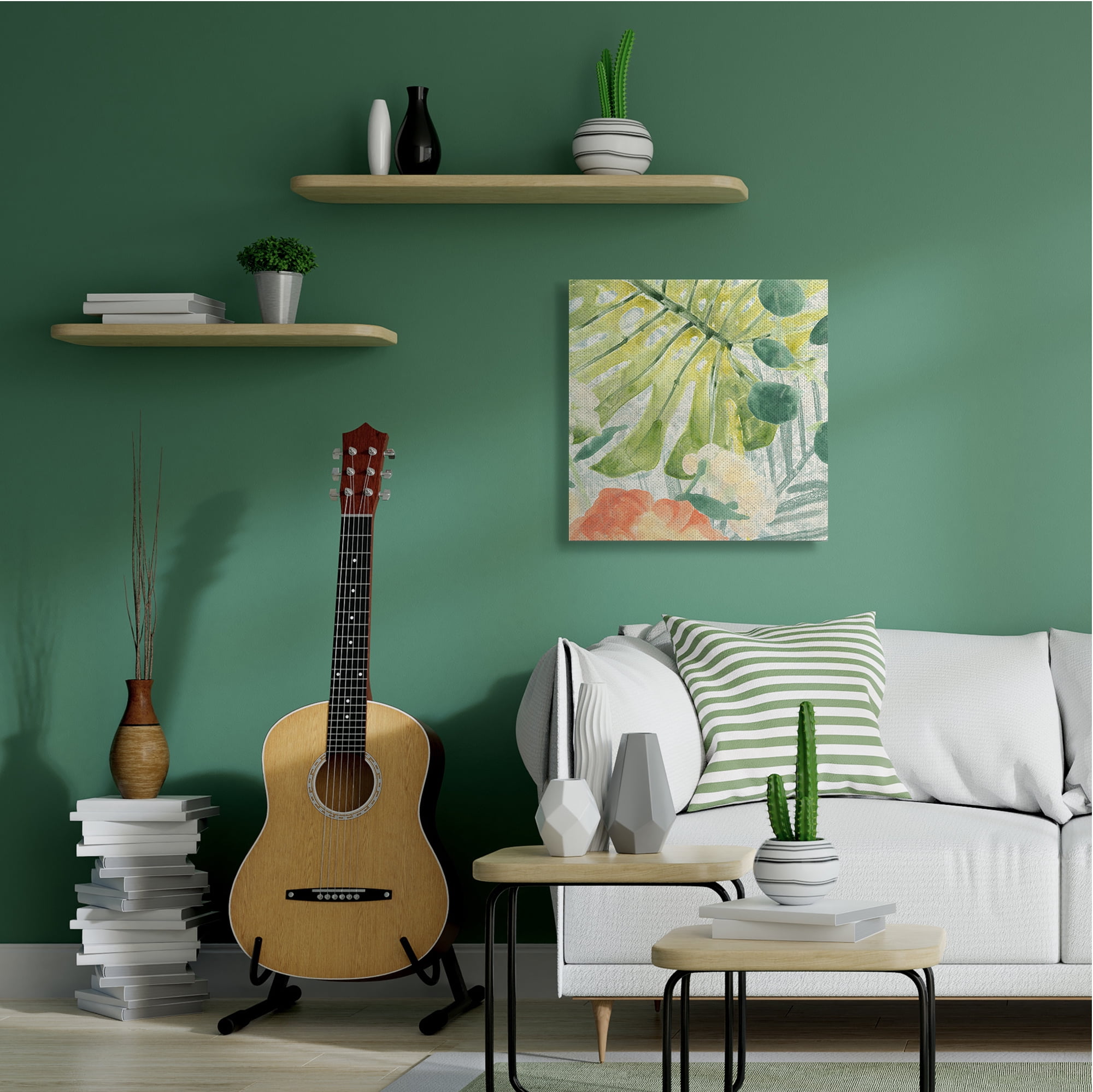 Stupell Industries Green Palm Leaves Layered Abstraction Tropical Floral Canvas Wall Art, 30 x 30, Design by June Erica Vess