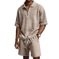 thumbnail image 2 of GrmtClth Men's 2 Piece Set Waffle Knit Short Sleeve Polo Shirt Summer Shorts Set Fashion Athletic Jogging Outfits Tracksuits with Pockets Khaki 3XL, 2 of 8
